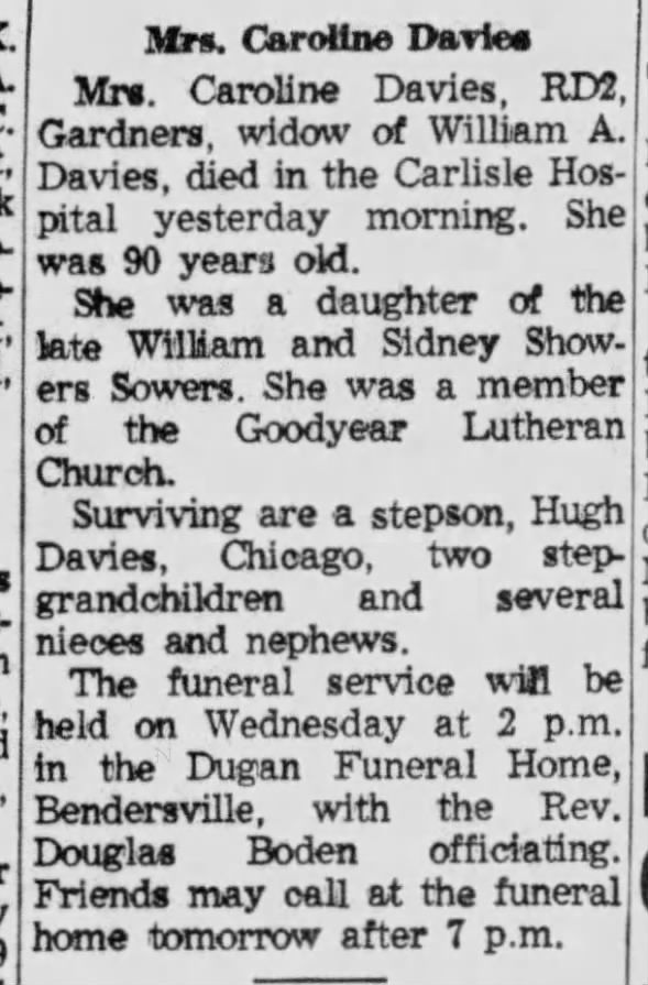 Davies, Caroline Sowers obit